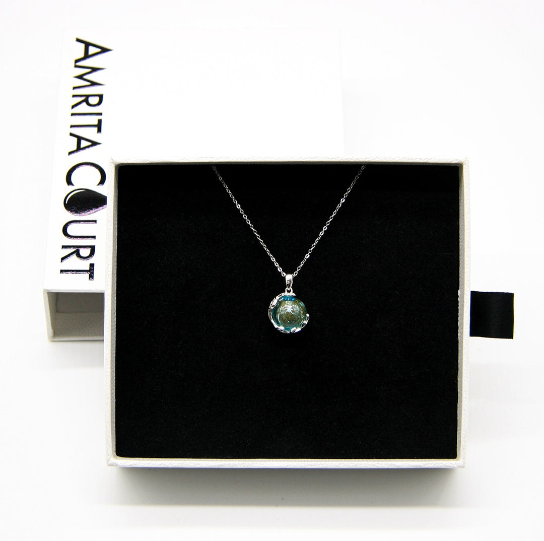 NNEDSZ Gift Box - Aroma Necklace White Gold - Planet Celestial Aqua (Light Blue) + Purify Oil Blend