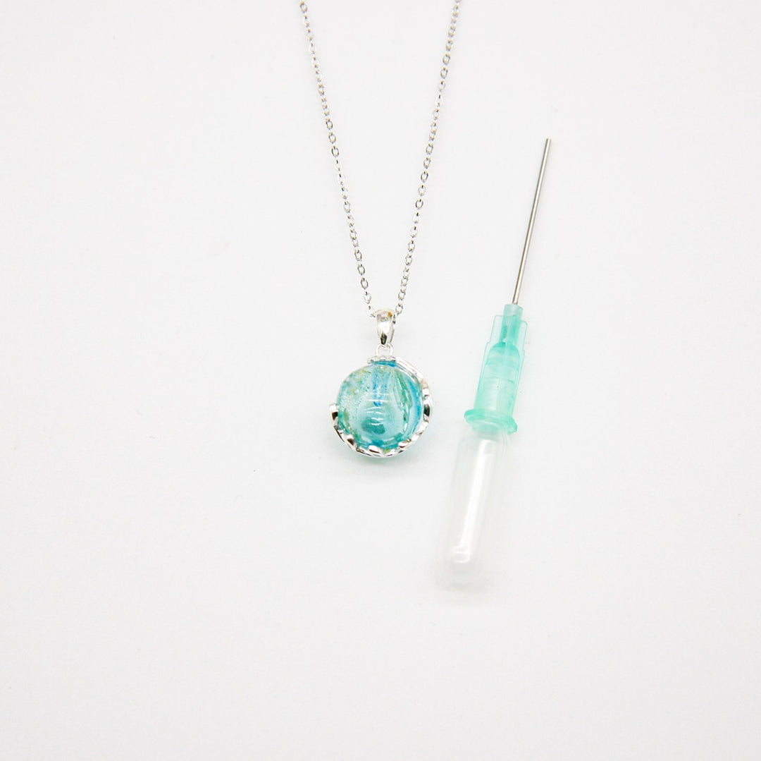 NNEDSZ Gift Box - Aroma Necklace White Gold - Planet Celestial Aqua (Light Blue) + Purify Oil Blend
