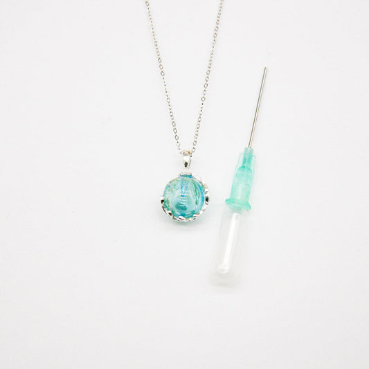 NNEDSZ Gift Box - Aroma Necklace White Gold - Planet Celestial Aqua (Light Blue) + Purify Oil Blend