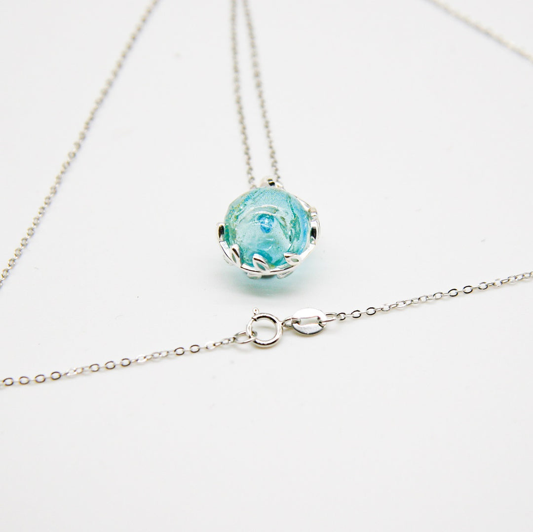 NNEDSZ Gift Box - Aroma Necklace White Gold - Planet Celestial Aqua (Light Blue) + Purify Oil Blend