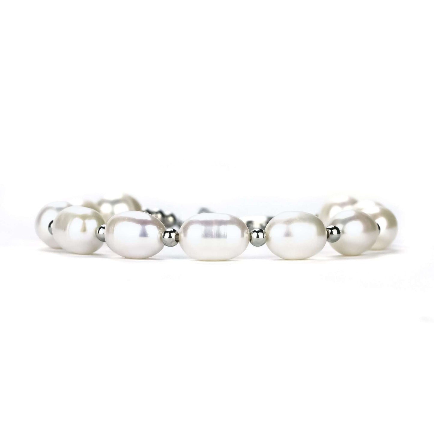 Freshwater Drop Shape White Paddington Bracelet 7-8 mm AAA