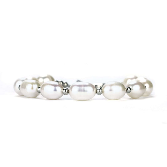 Freshwater Drop Shape White Paddington Bracelet 7-8 mm AAA