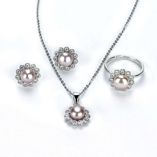 Freshwater Purple Button Shaped Pearl Warnbro Jewellery Set 7 mm AAAA