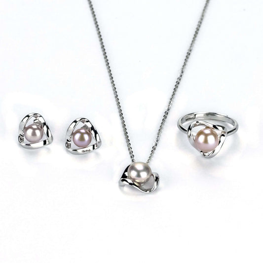 Freshwater Purple Button Shaped Pearl Ridgewood Jewellery Set 6-8 mm AAAA