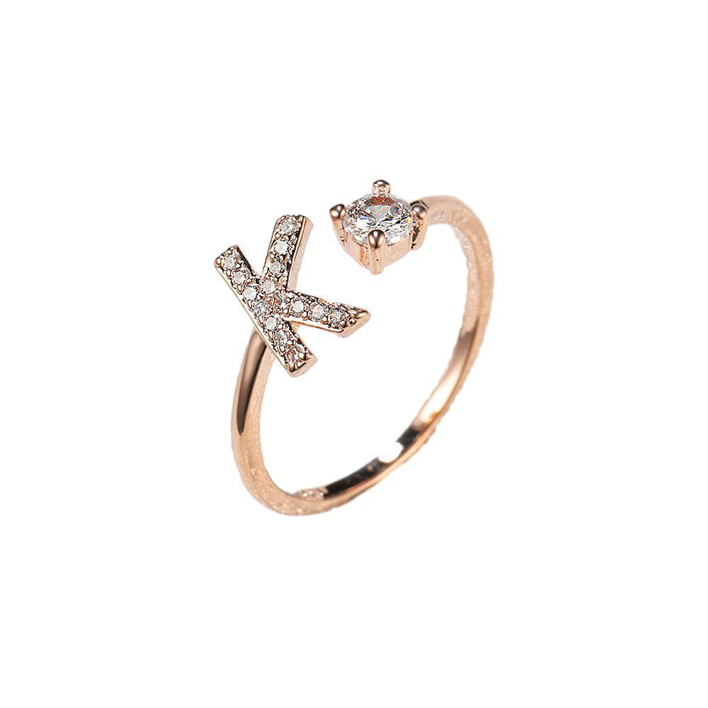 Adjustable Open Zircon Initial Ring A-Z Letters Fashion Womens Jewelry Gift