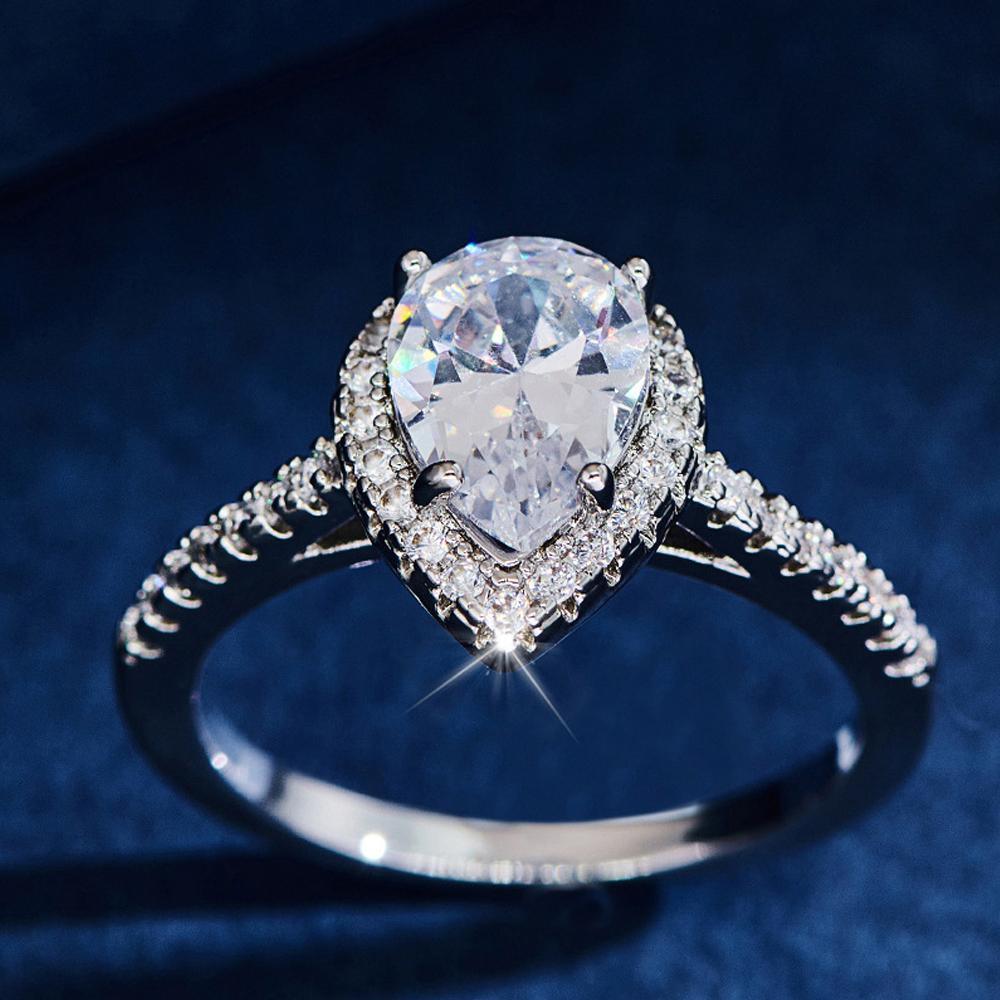 Sparkling Pear Shaped Zircon Cluster Ring Pear Shape Engagement Women Gift