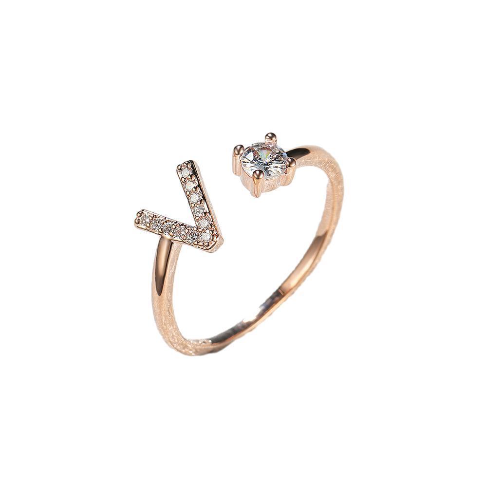 Adjustable Open Zircon Initial Ring A-Z Letters Fashion Womens Jewelry Gift
