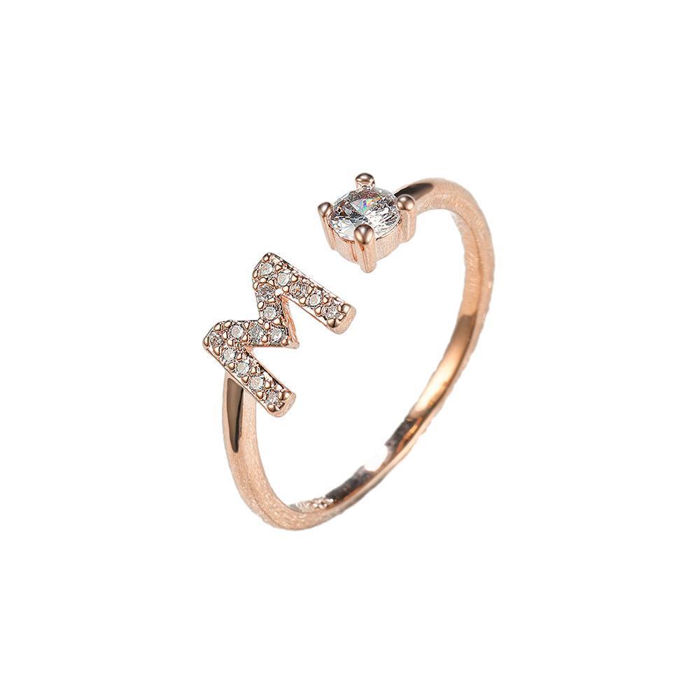 Adjustable Open Zircon Initial Ring A-Z Letters Fashion Womens Jewelry Gift