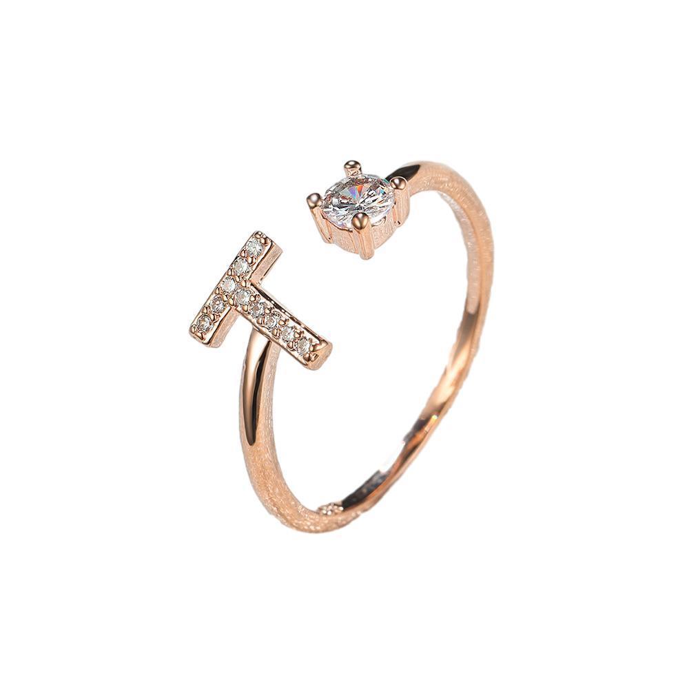 Adjustable Open Zircon Initial Ring A-Z Letters Fashion Womens Jewelry Gift