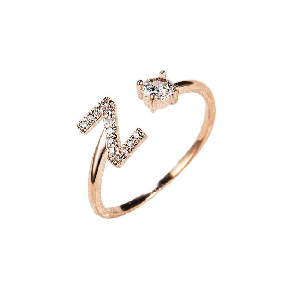 Adjustable Open Zircon Initial Ring A-Z Letters Fashion Womens Jewelry Gift