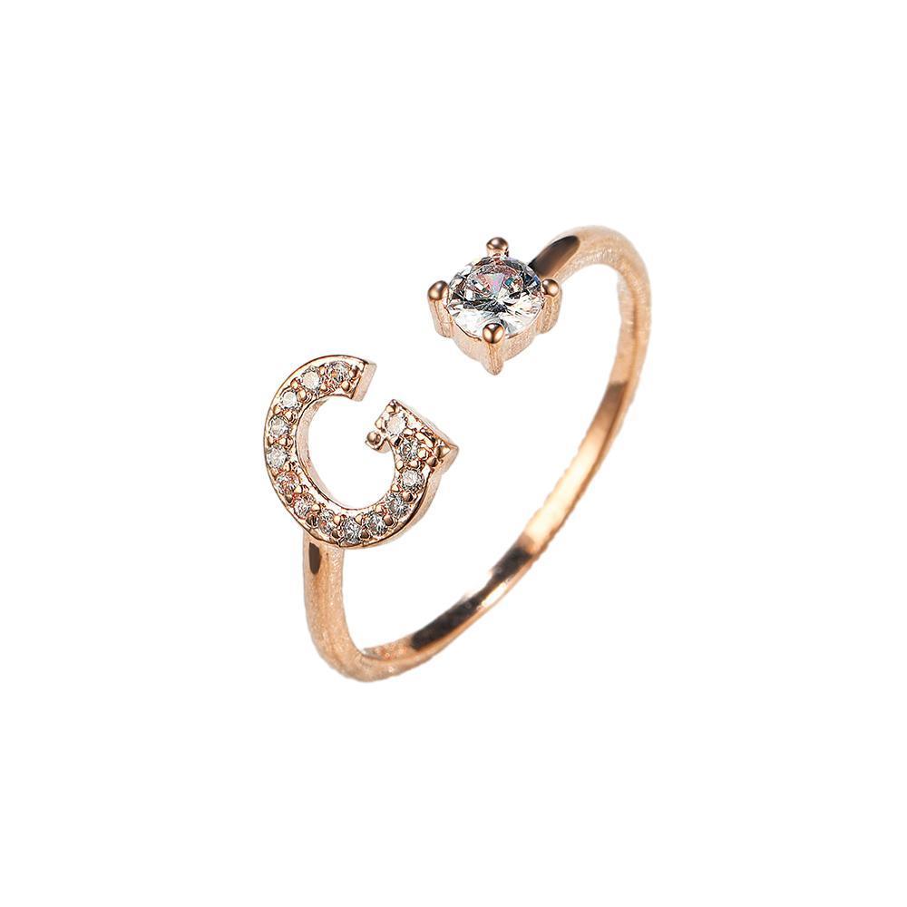 Adjustable Open Zircon Initial Ring A-Z Letters Fashion Womens Jewelry Gift
