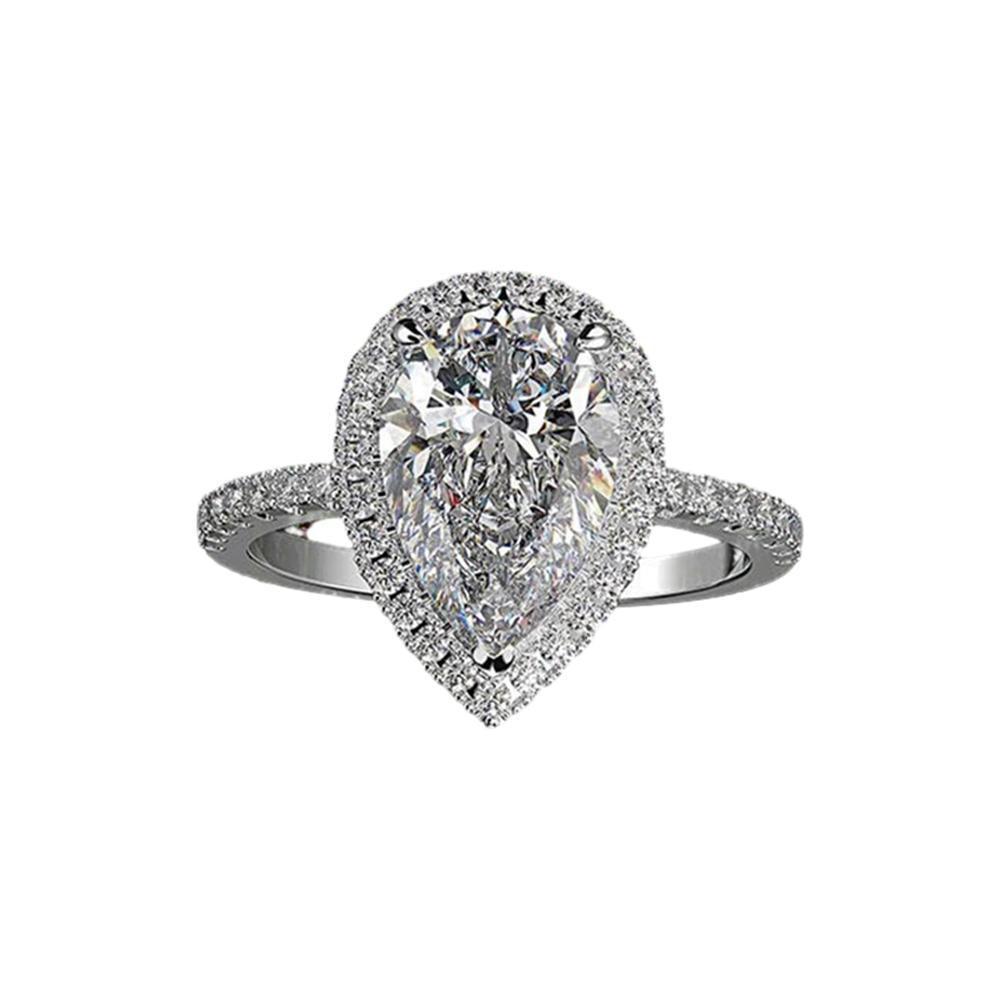 Sparkling Pear Shaped Zircon Cluster Ring Pear Shape Engagement Women Gift