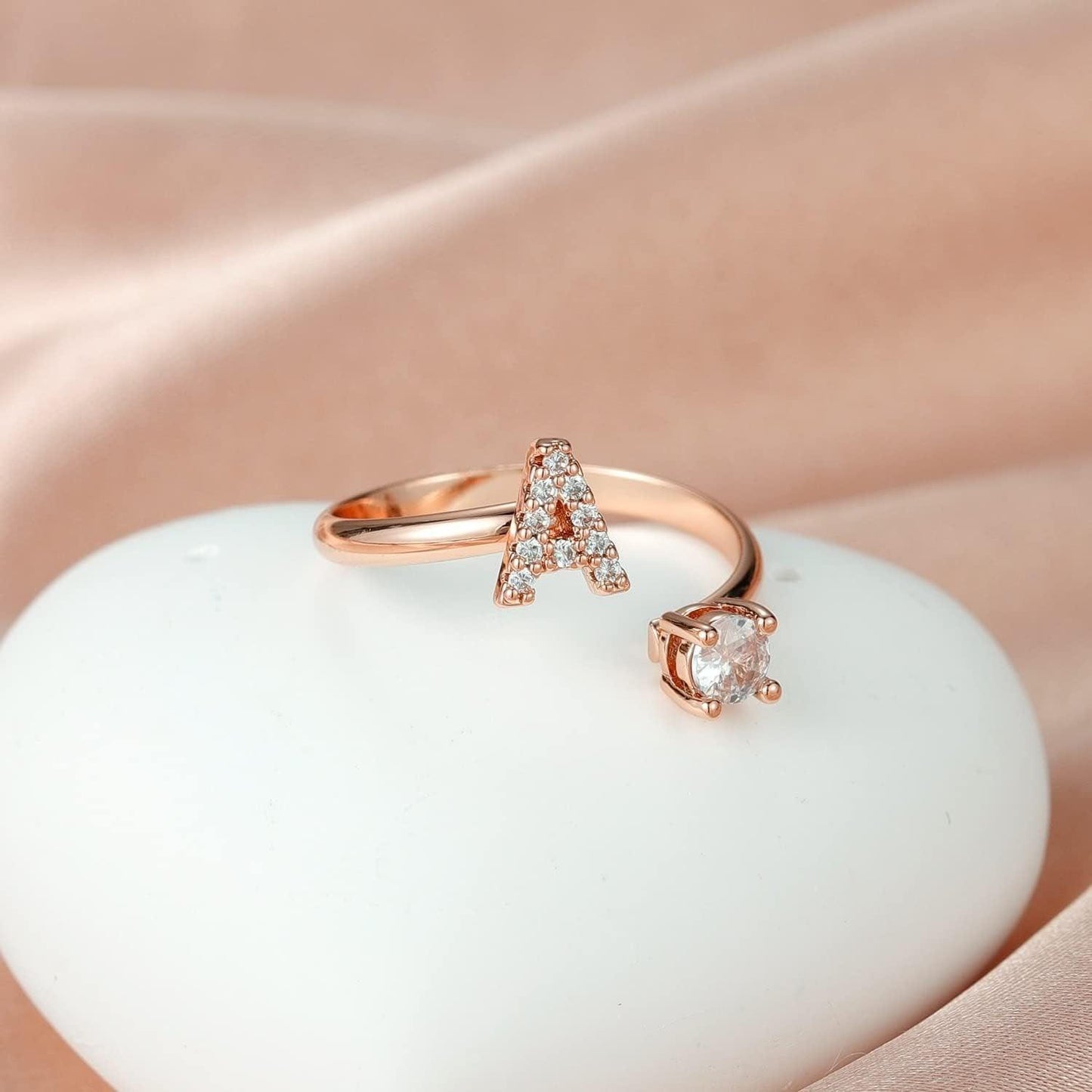 Adjustable Open Zircon Initial Ring A-Z Letters Fashion Womens Jewelry Gift