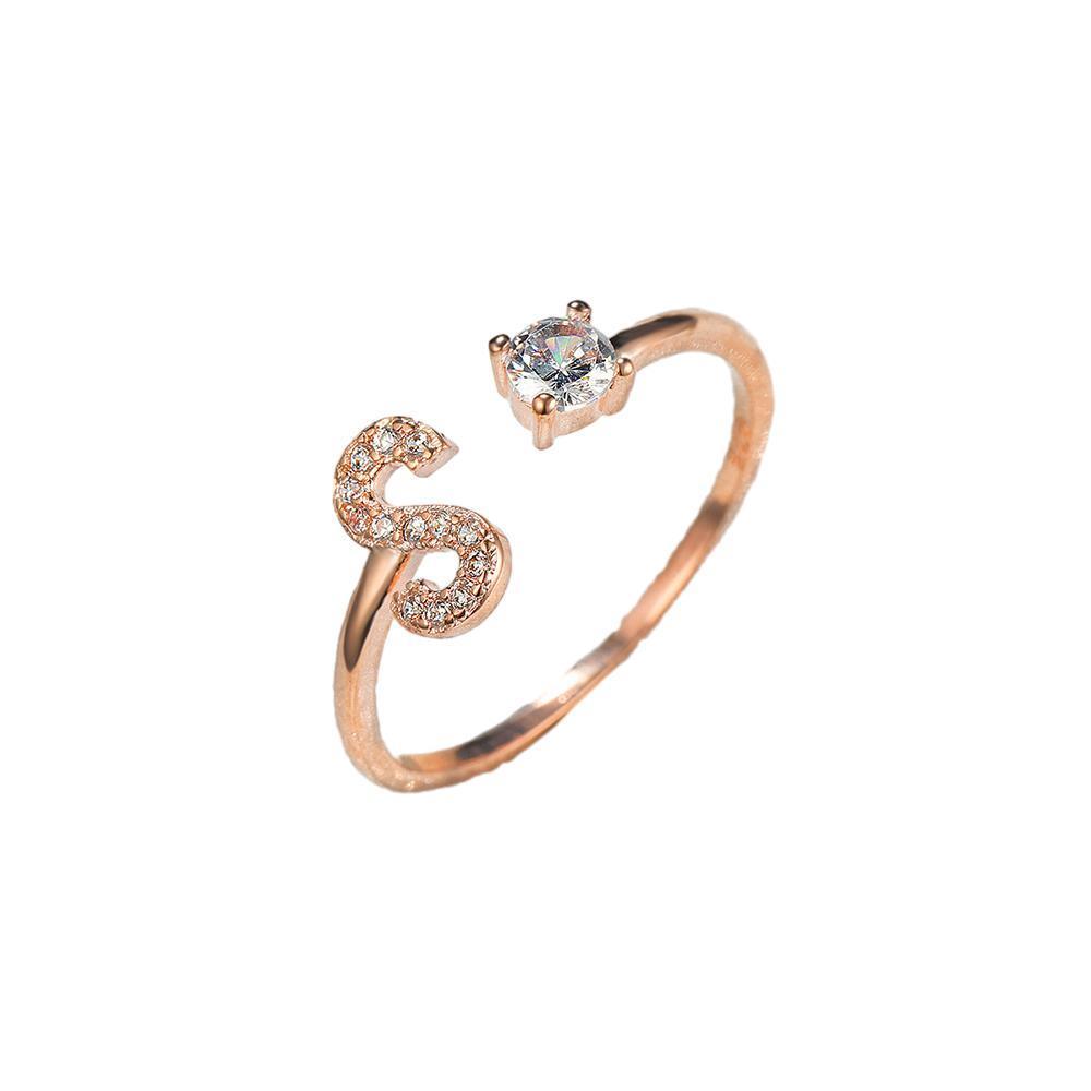 Adjustable Open Zircon Initial Ring A-Z Letters Fashion Womens Jewelry Gift