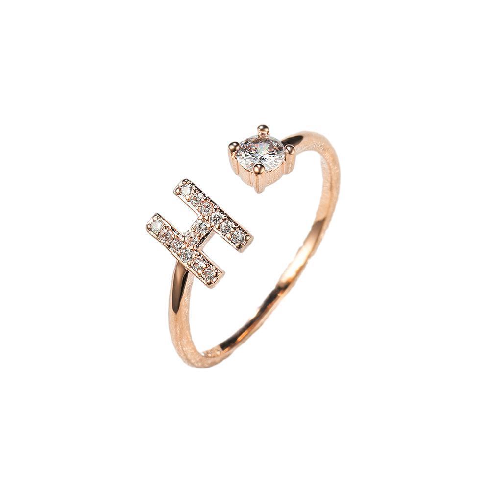 Adjustable Open Zircon Initial Ring A-Z Letters Fashion Womens Jewelry Gift