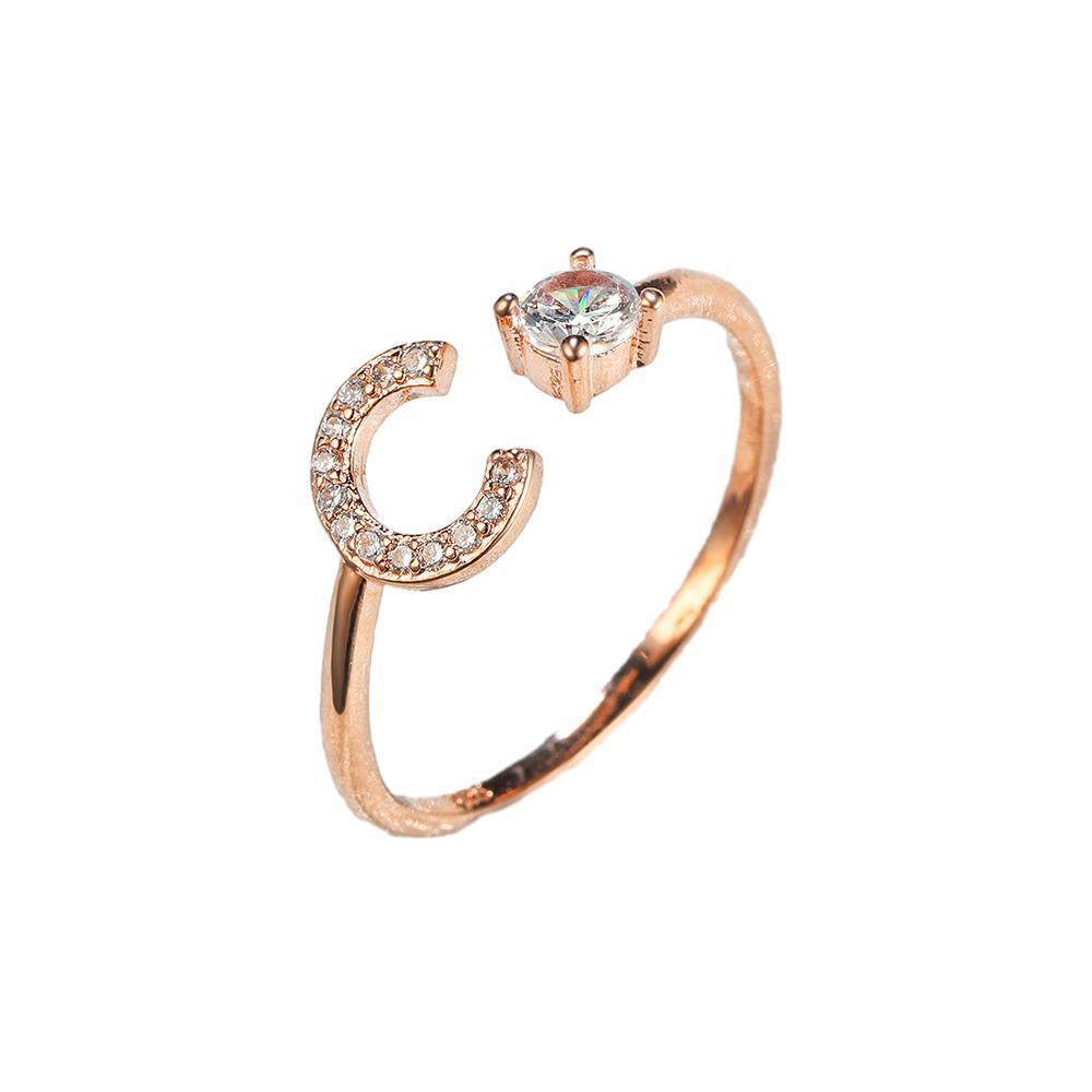 Adjustable Open Zircon Initial Ring A-Z Letters Fashion Womens Jewelry Gift