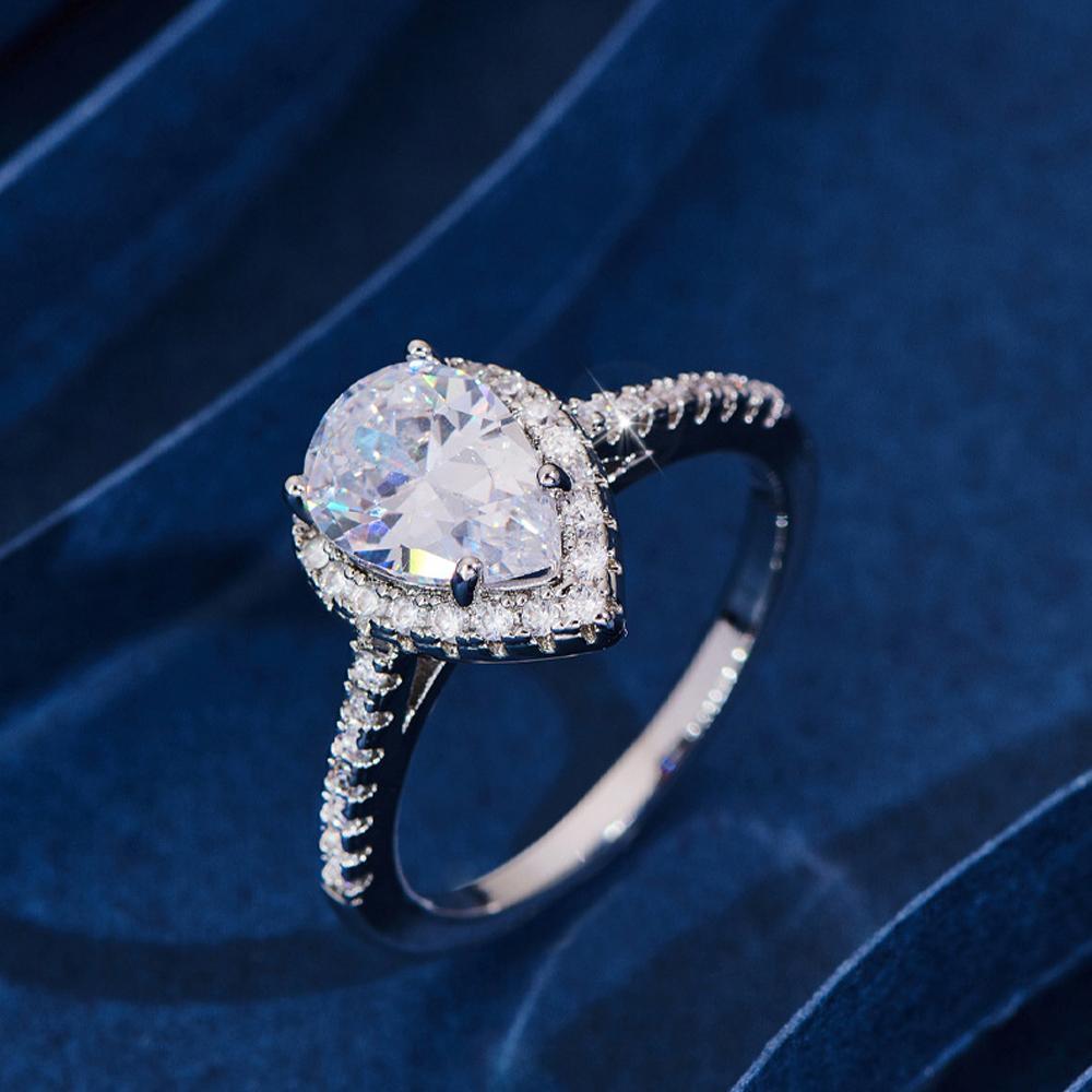 Sparkling Pear Shaped Zircon Cluster Ring Pear Shape Engagement Women Gift