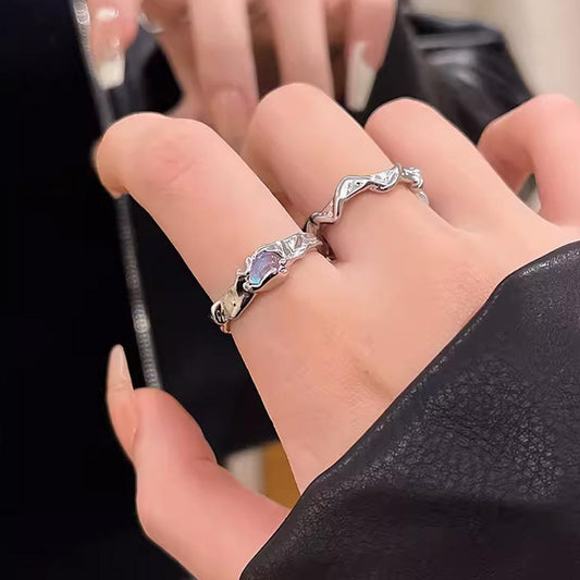 Open Rings Women Geometric Crystal Moonstone Gothic Finger Ring Jewelry Gift