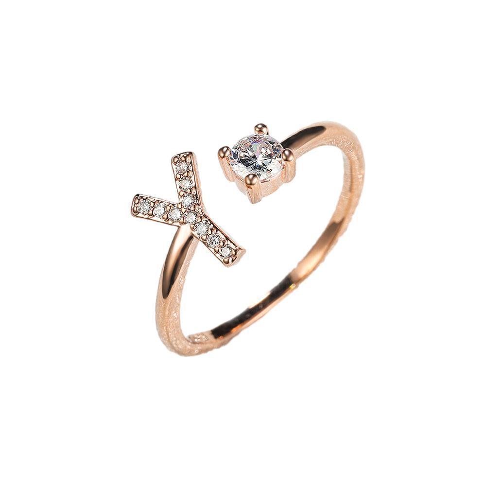 Adjustable Open Zircon Initial Ring A-Z Letters Fashion Womens Jewelry Gift