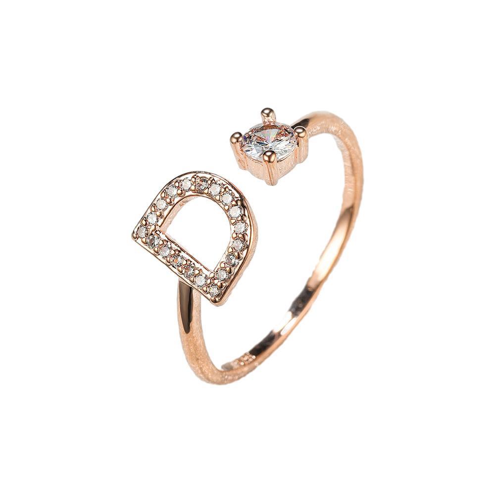 Adjustable Open Zircon Initial Ring A-Z Letters Fashion Womens Jewelry Gift