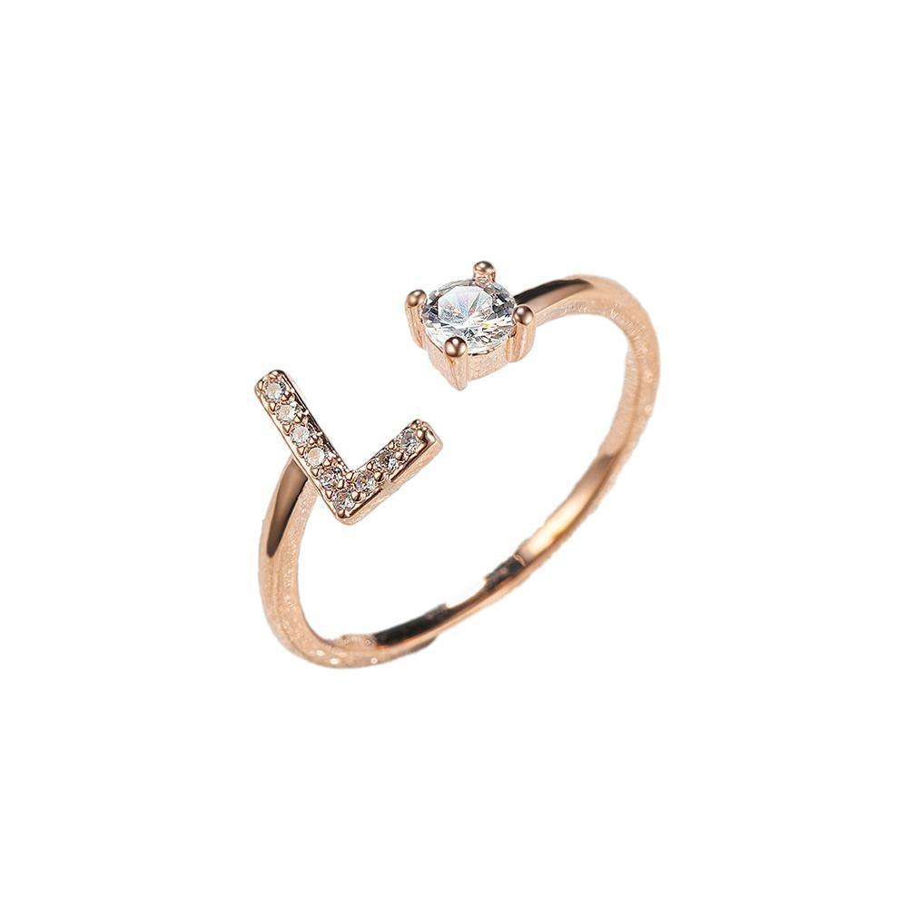 Adjustable Open Zircon Initial Ring A-Z Letters Fashion Womens Jewelry Gift