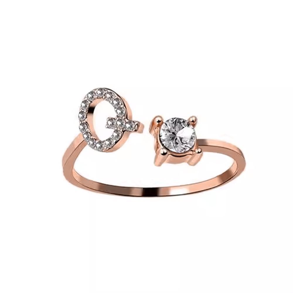 Adjustable Open Zircon Initial Ring A-Z Letters Fashion Womens Jewelry Gift