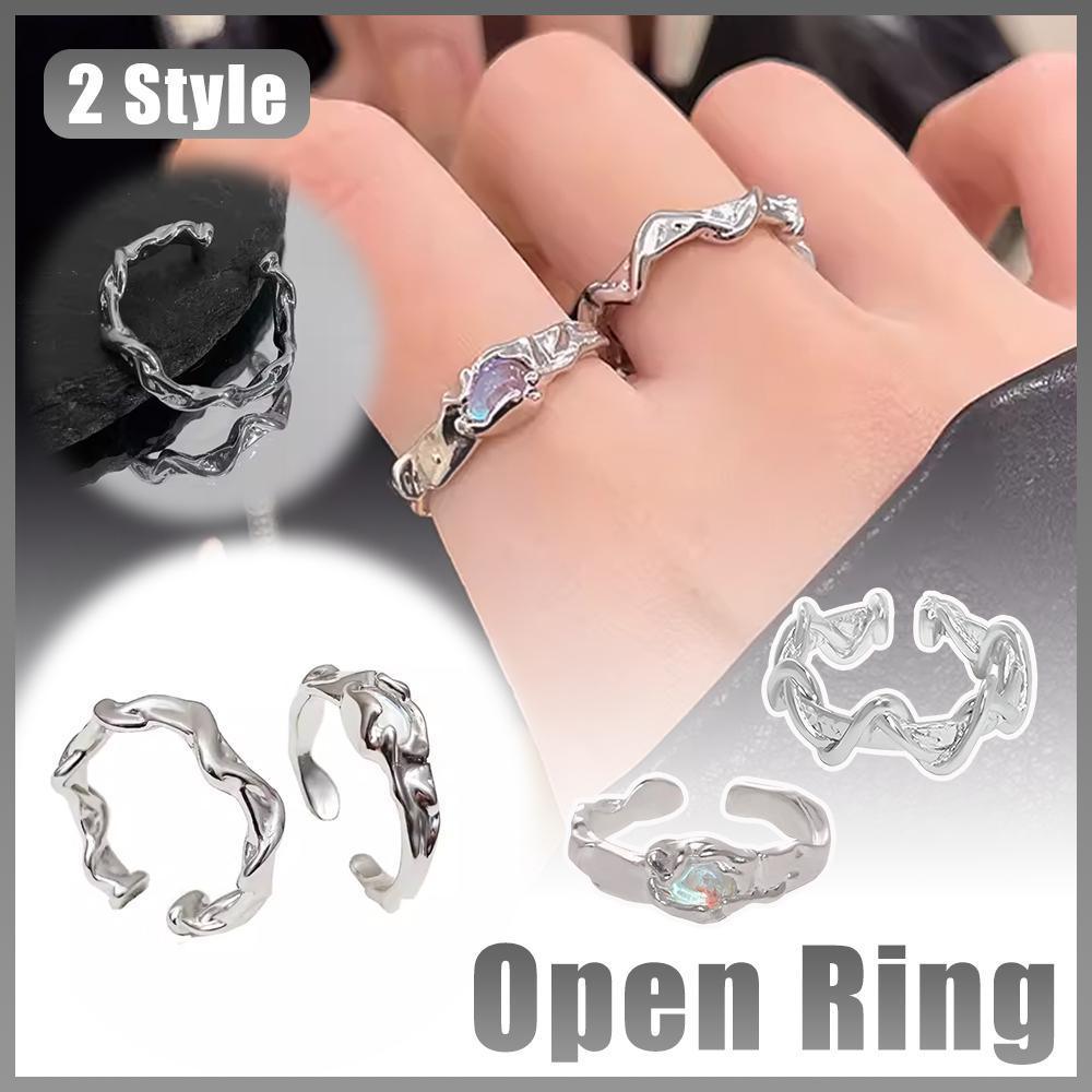 Open Rings Women Geometric Crystal Moonstone Gothic Finger Ring Jewelry Gift