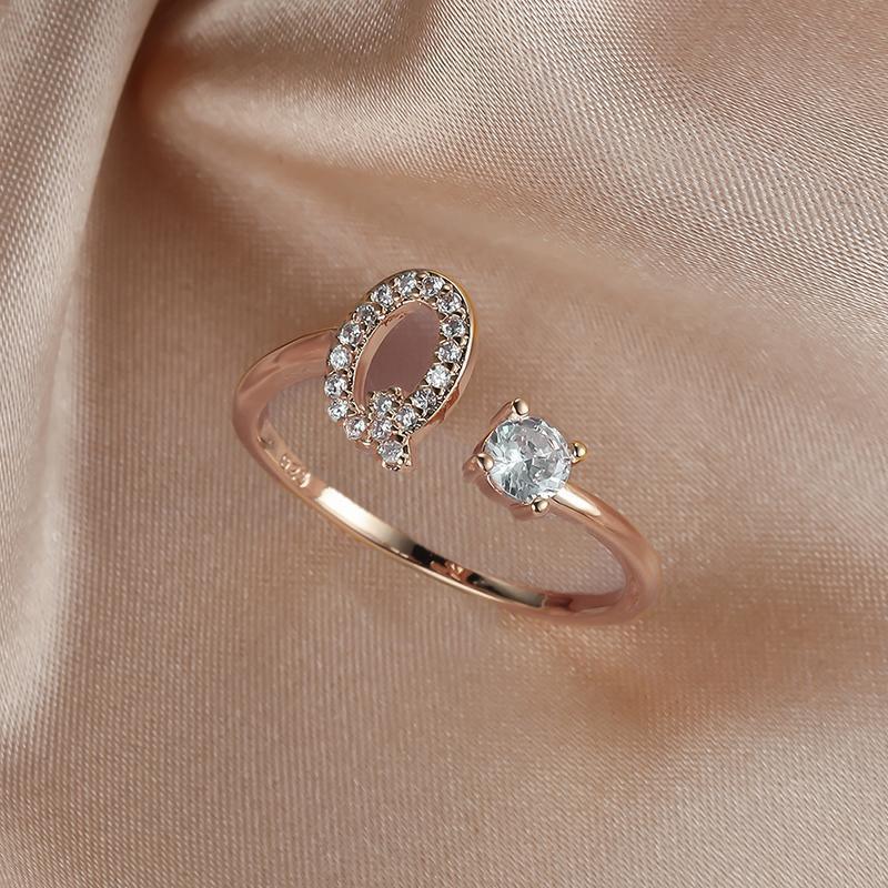 Adjustable Open Zircon Initial Ring A-Z Letters Fashion Womens Jewelry Gift