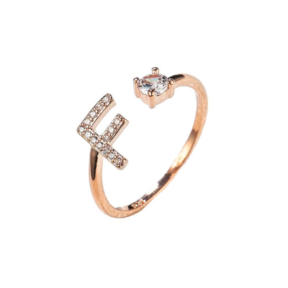 Adjustable Open Zircon Initial Ring A-Z Letters Fashion Womens Jewelry Gift